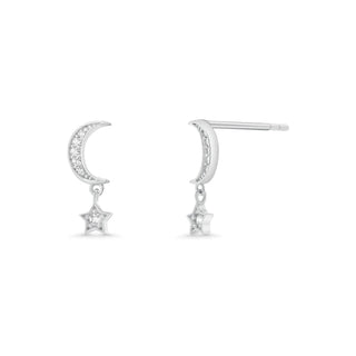 Moon and Star Drop Moissanite Stud Earrings in sterling silver