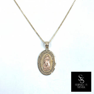 Mother Mary 10K Yellow Gold Pendant on a box chain