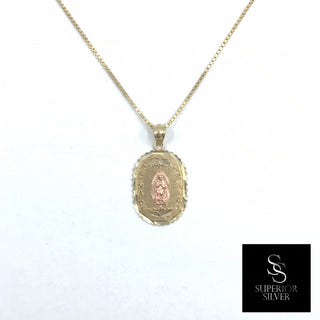 Mother Mary 10K Yellow Gold Pendant on a box chain