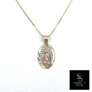 Mother Mary 10K Yellow Gold Pendant on a box chain