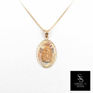 Mother Mary 14K Yellow Gold Pendant on a box chain