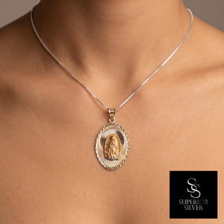 Mother Mary 14K Yellow Gold Pendant worn on a model