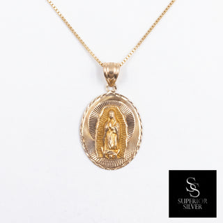 Mother Mary 14K Yellow Gold Pendant on a box chain
