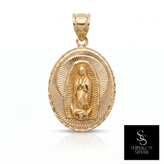 Mother Mary 14K Yellow Gold Pendant, front view