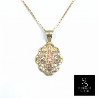 Mother Mary 14K Yellow Gold Pendant on a box chain