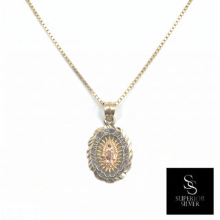 Mother Mary 14K Yellow Gold Pendant on a box chain