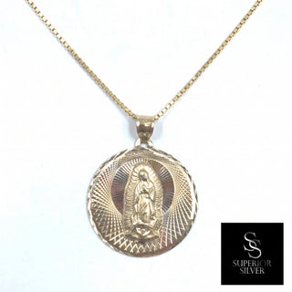Mother Mary 14K Yellow Gold Pendant on a box chain