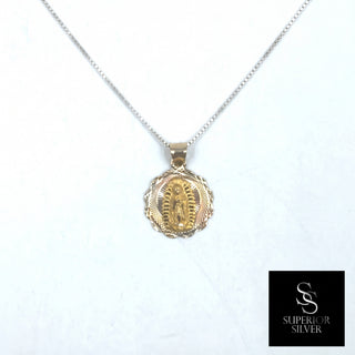 Mother Mary 14K Yellow Gold Pendant on a box chain