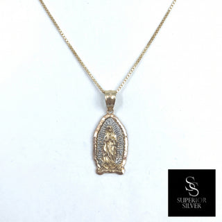 Mother Mary Diamond-Cut 10K Yellow Gold Pendant on a box chain