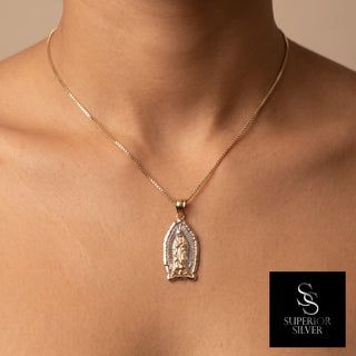 Mother Mary Diamond-Cut 10K Yellow Gold Pendant worn on a model