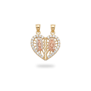 Mother Mary Heart Friendship 10K Yellow Gold Pendant close up