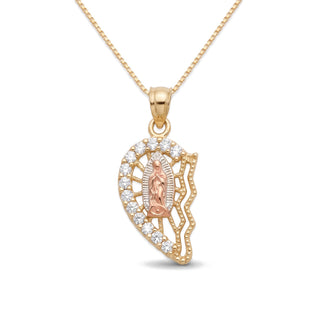 Mother Mary Heart Friendship 10K Yellow Gold Pendant, left half on chain