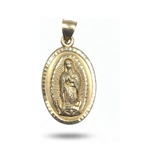 Superior Silver 10K yellow gold Mother Mary oval pendant with intricate diamond-cut detailing and high polish finish.