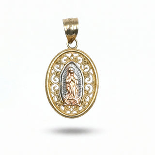 Mother Mary Medallion 14K Tri-Color Gold Pendant close up