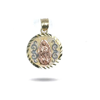 Mother Mary Medallion 14K Yellow Gold Pendant close up