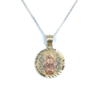 Mother Mary Medallion 14K Yellow Gold Pendant on box chain