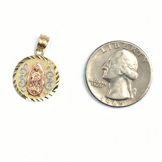 Mother Mary Medallion 14K Yellow Gold Pendant quarter size comparison