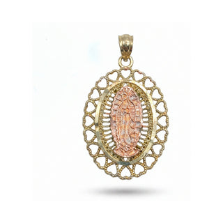 Mother Mary Medallion 14K Yellow Gold Pendant close up