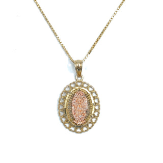 Mother Mary Medallion 14K Yellow Gold Pendant on box chain