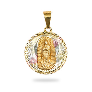 Superior Silver 14K yellow gold Mother Mary medallion pendant with intricate diamond-cut detailing and high polish.
