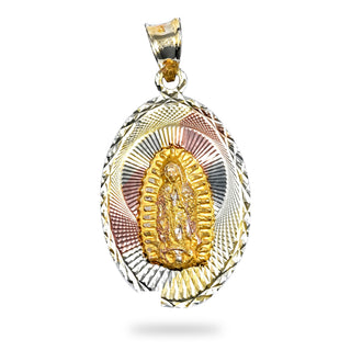 Mother Mary Medallion 14K Yellow Gold Pendant close up