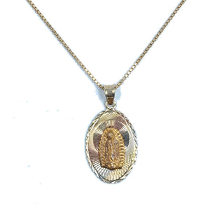 Mother Mary Medallion 14K Yellow Gold Pendant on box chain