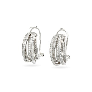 Multi-row crossover pavé moissanite half hoop earrings in sterling silver, view 4