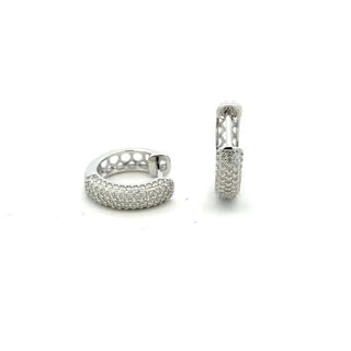 Multi-row pavé moissanite huggie hoop earrings in sterling silver, view 2