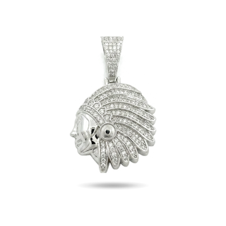 Native American Chief iced out moissanite pendant in sterling silver