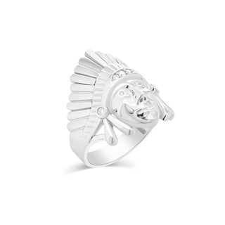 Native Chief Head with Feather Headdress Moissanite Ring in sterling silver