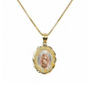 Nuestra Senora de Guadalupe 14K Yellow Gold Pendant on box chain