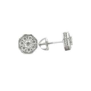 Octagon Milgrain Flower Cluster Moissanite Stud Earrings in sterling silver