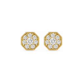 Octagon Milgrain Flower Cluster Moissanite Stud Earrings in yellow gold vermeil