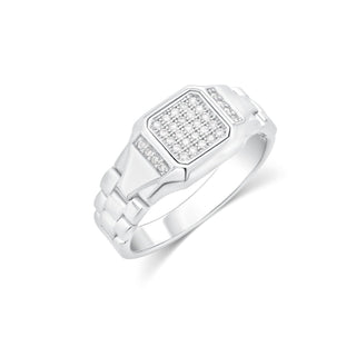 Octagon Pavé Signet with Watch-Band Link Shank Moissanite Ring in sterling silver