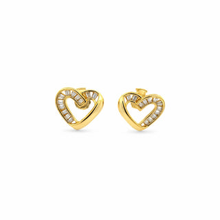 Open baguette heart moissanite stud earrings in sterling silver