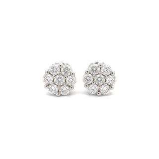 Open basket seven-stone flower cluster moissanite stud earrings in sterling silver