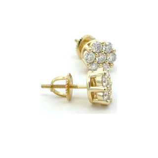 Open basket seven-stone flower cluster moissanite stud earrings in yellow gold vermeil over sterling silver