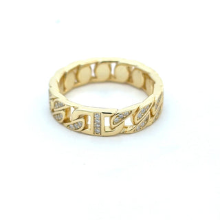 Open chain link band with stone-set links moissanite ring in yellow gold vermeil over sterling silver