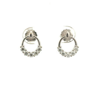Open circle crescent pavé moissanite stud earrings in sterling silver