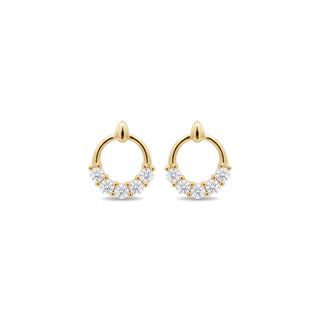 Open circle crescent pavé moissanite stud earrings in yellow gold vermeil over sterling silver
