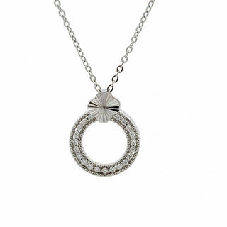 Open circle fluted bail moissanite necklace in sterling silver