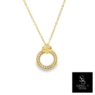 Open circle fluted bail moissanite necklace in yellow gold vermeil over sterling silver