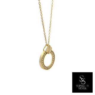 Open circle fluted bail moissanite necklace in yellow gold vermeil over sterling silver, view 2