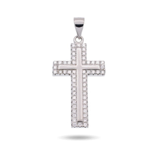 Open Double-Outline Pavé Cross Moissanite Pendant in sterling silver
