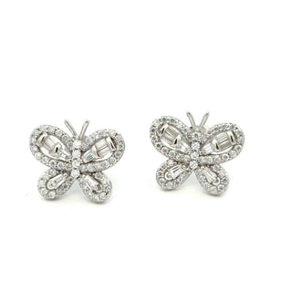 Open pavé butterfly moissanite stud earrings in sterling silver