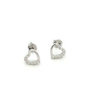 Open pavé heart outline moissanite stud earrings in sterling silver