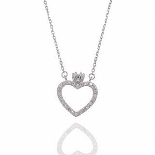 Open Pavé Heart with Crown Moissanite Necklace in sterling silver