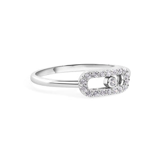 Open Pavé Oval with Sliding Bezel Stone Moissanite Ring in sterling silver