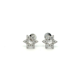 Open six-point star moissanite stud earrings in sterling silver