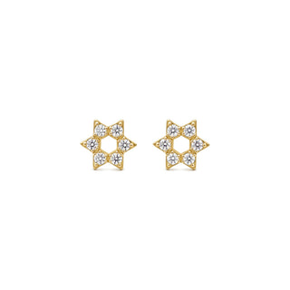 Open six-point star moissanite stud earrings in yellow gold vermeil over sterling silver